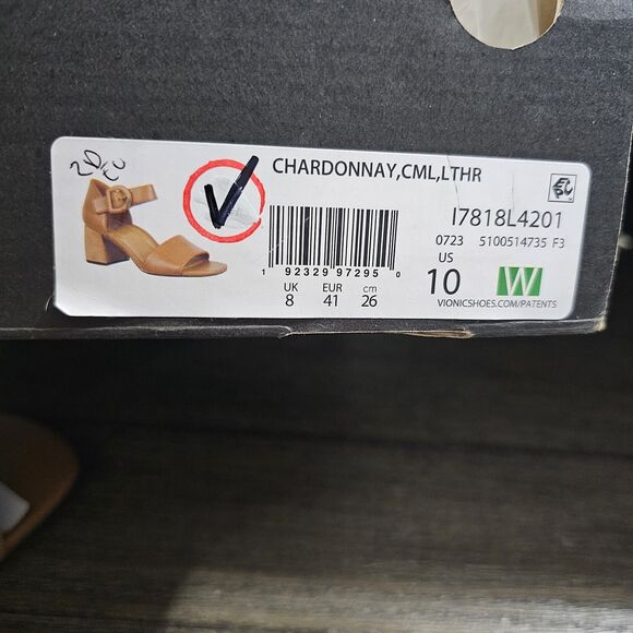 Vionic Chardonnay Block Heel Sandal Camel Brown Leather Womens 10 Wide - Picture 13 of 13